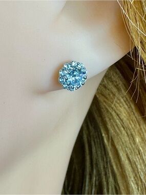 Sparkly Cubic Zirconia Halo Stud Earrings Silver Tone | New